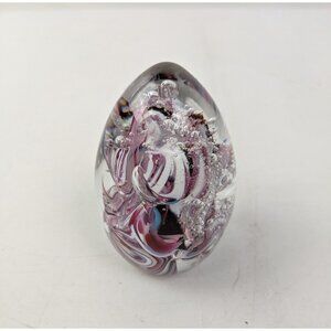 Lizaville 1993 Glass Egg Shaped Bubble Paperweight 3" Purple White